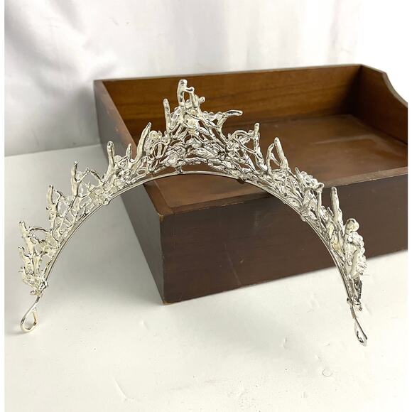 Clear Rhinestone Pearl Bead Silver Tone Metal Bridal Tiara Crown NEW - Picture 16 of 16